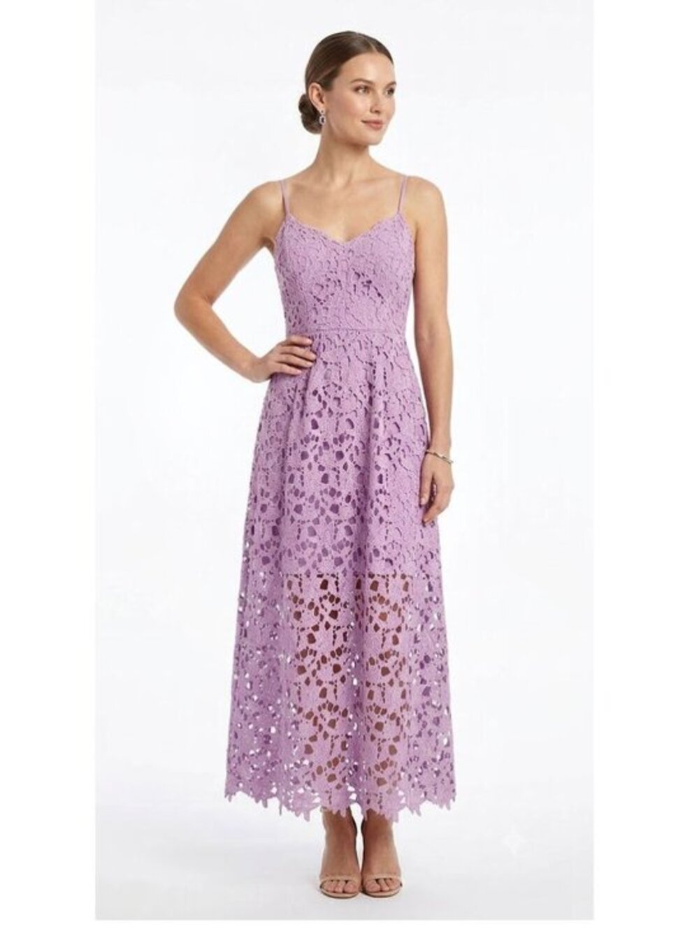 ASTR the Label Lace Fit & Flare Cami Midi Dress, Lavender, Womens Size Small